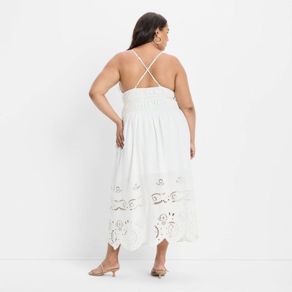 Future Collective - Women's Eyelet Maxi A-Line Dress - Future Collecti Off-White - Picture 2 of 3